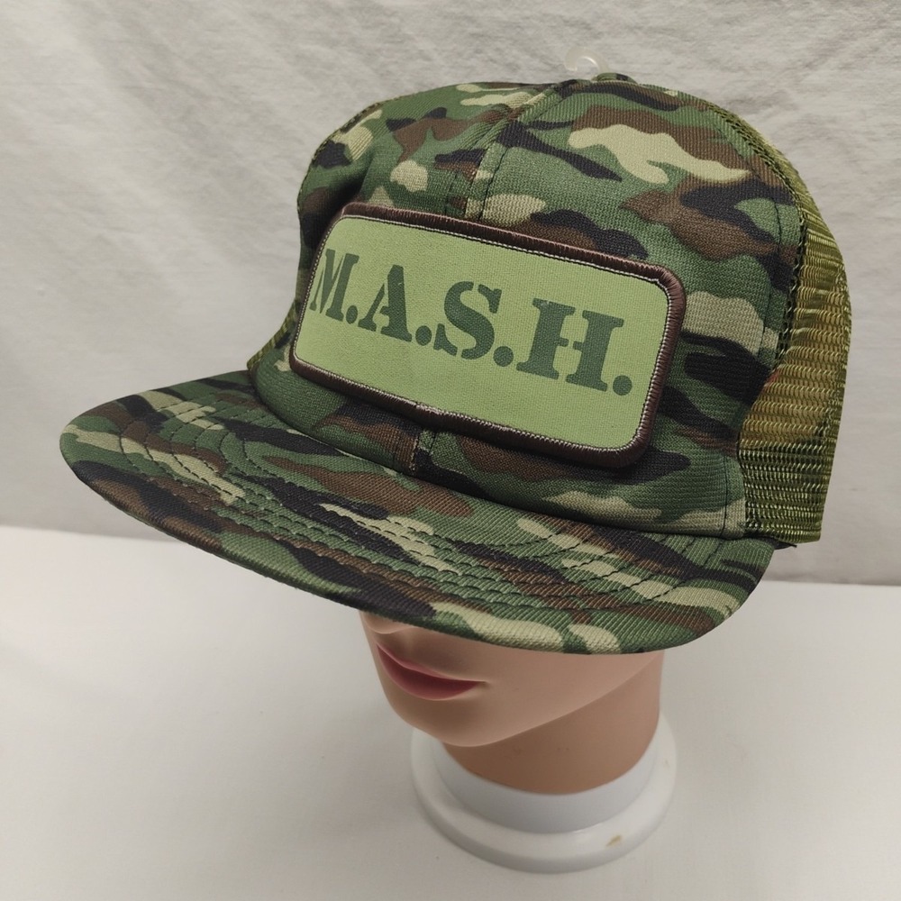NOS VINTAGE Park Avenue Trucker Hat MASH  Patch USA Camouflage Cap Snapback